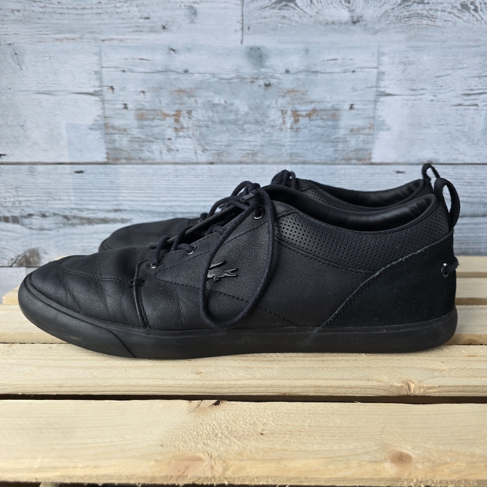 Lacoste Bayliss Black Leather Sneakers Lace Up Mens Size 11 - Picture 6 of 14
